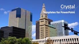  Presentation with tall buildings - Presentation enhanced with tall buildings in downtown detroit background and a teal colored foreground