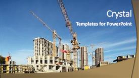  Presentation with tall buildings cranes - Presentation theme having tall buildings under construction background and a ocean colored foreground