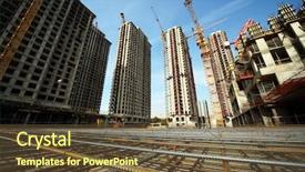  Presentation with tall buildings cranes - Colorful theme enhanced with tall buildings under construction backdrop and a tawny brown colored foreground