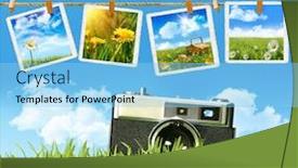 Presentation with tall - Theme featuring tall grass with old vintage camera and pictures on clothesline background and a light blue colored foreground