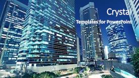  Presentation with tall buildings - Theme having tall office buildings by night background and a ocean colored foreground
