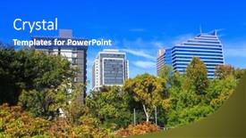  Presentation with tall buildings - Colorful slide deck enhanced with tall-office-buildings-in-sacramento backdrop and a cobalt blue colored foreground