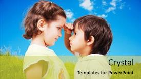  Presentation with children - PPT theme consisting of tall person - two cute children male background and a yellow colored foreground