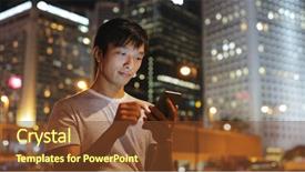  Presentation with city night - Beautiful PPT layouts featuring tall person - young man using mobile phone backdrop and a tawny brown colored foreground