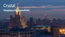  Presentation with tall building - Colorful PPT theme enhanced with tall residential building on square backdrop and a ocean colored foreground