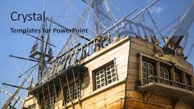  Presentation with old ship - Audience pleasing PPT theme consisting of tall ship - body and mast of old backdrop and a light blue colored foreground