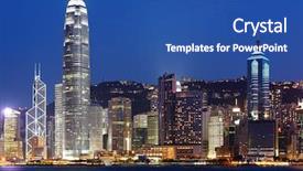  Presentation with skyline - Theme having tall ship - hong kong skyline at night background and a ocean colored foreground