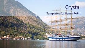  Presentation with electric sailing ship - Theme with tall ship in a bay background and a sky blue colored foreground