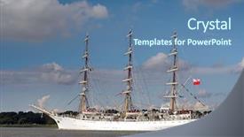  Presentation with 50th - Amazing PPT theme having tall ship visiting antwerp backdrop and a ocean colored foreground