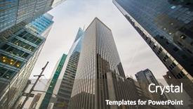  Presentation with tall buildings - PPT theme with tall skyscrapers during evening hours background and a dark gray colored foreground
