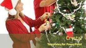  Presentation with christmas angel - Slide deck consisting of tall teen aged son placing the angel on the top of the christmas tree for his mother isolated on white background and a tawny brown colored foreground