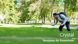  Presentation with green trees in park - PPT theme having tall trees bearded young man background and a  colored foreground