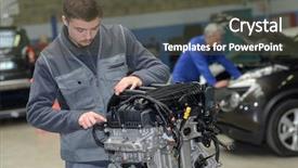  Presentation with mechanic shop - Colorful presentation enhanced with talleres - apprentice mechanic in auto shop backdrop and a  colored foreground
