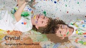  Presentation with children painting - Theme enhanced with talleres - children playing with painting background and a  colored foreground