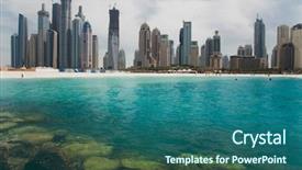  Presentation with city buildings - Cool new PPT theme with tallest buildings - beautiful sea bay backdrop and a ocean colored foreground