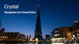  Presentation with dubai - Presentation theme having tallest buildings - burj dubai at sunset background and a  colored foreground