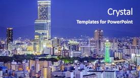 Presentation with osaka - Slides consisting of tallest buildings - osaka japan at abeno district background and a cobalt blue colored foreground