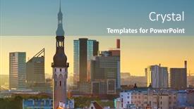  Presentation with skyline - Audience pleasing PPT theme consisting of tallinn-estonia-old-city-skyline backdrop and a teal colored foreground