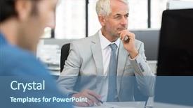  Presentation with wellness program and managing employee - Audience pleasing theme consisting of tally - senior businessman checking accounts backdrop and a ocean colored foreground