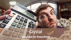  Presentation with calculator - PPT theme featuring tally - surprised man with calculator background and a coral colored foreground