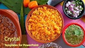  Presentation with sauces - Amazing slide deck having tamale - mexican yellow rice with chilis backdrop and a tawny brown colored foreground