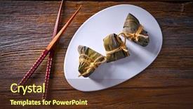  Presentation with zongzi recipe - Presentation consisting of tamale - zongzi glutinous sticky rice dumplings background and a  colored foreground