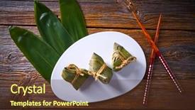  Presentation with zongzi recipe - Presentation theme enhanced with tamale - zongzi glutinous sticky rice dumplings background and a  colored foreground