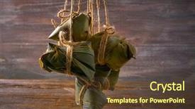  Presentation with asian bamboo - Audience pleasing slide deck consisting of tamale - zongzi glutinous sticky rice dumplings backdrop and a  colored foreground