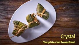 Presentation with zongzi recipe - PPT theme with tamale - zongzi glutinous sticky rice dumplings background and a wine colored foreground