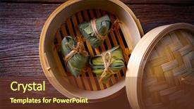  Presentation with zongzi recipe - PPT theme with tamale - zongzi glutinous sticky rice dumplings background and a  colored foreground