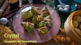  Presentation with noodles chinese food dark - PPT layouts enhanced with tamale - zongzi rice dumplings pork buns background and a  colored foreground