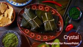  Presentation with food banana - Presentation theme featuring tamale mexican food recipe background and a wine colored foreground