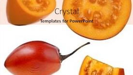  Presentation with fruits - Slide set enhanced with tamarillo fruits with slice set on white isolated on white background background and a gold colored foreground