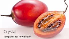  Presentation with fresh fruits salad on white - PPT theme having tamarillo-fruits-with-slice background and a lemonade colored foreground