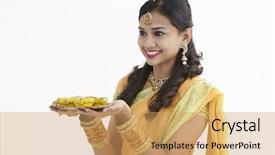  Presentation with indian traditional - PPT theme with ethnic malaysia background - indian woman in glamorous traditional background and a yellow colored foreground