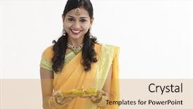  Presentation with indian traditional - Presentation enhanced with ethnic malaysia background - indian woman in glamorous traditional background and a yellow colored foreground