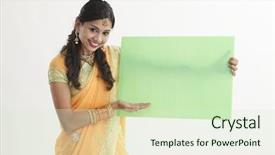  Presentation with indian woman - PPT theme with pretty indian woman holding green background and a soft green colored foreground