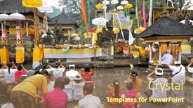 Presentation with spring holy water - PPT theme featuring tampak-siring-bali-indonesia-october background and a violet colored foreground