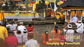  Presentation with spring holy water - Colorful slide set enhanced with tampak-siring-bali-indonesia-october backdrop and a tawny brown colored foreground