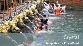  Presentation with spring holy water - Slide set featuring tampak-siring-bali-indonesia-october background and a gray colored foreground
