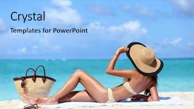  Presentation with sun tanning - PPT theme enhanced with tan - sexy bikini woman tanning relaxing background and a light blue colored foreground