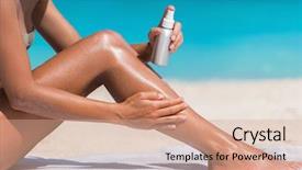  Presentation with sunscreen - Beautiful presentation featuring tan - sunscreen suntan lotion in spray backdrop and a coral colored foreground