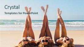  Presentation with sand - Colorful PPT layouts enhanced with tan - three beautiful girls backdrop and a sky blue colored foreground