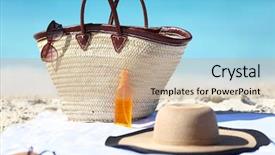  Presentation with tote bag - Cool new slide deck with tan - women's beach accessories on sand backdrop and a coral colored foreground