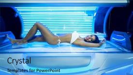  Presentation with tan - Presentation design featuring tan salon - beautiful young woman have tanning background and a light blue colored foreground