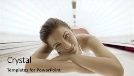  Presentation with beautiful skin and beach - Presentation design featuring tan salon - beautiful young woman have tanning background and a  colored foreground