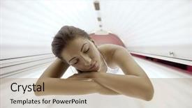  Presentation with beautiful skin - Slides having tan salon - beautiful young woman have tanning background and a coral colored foreground