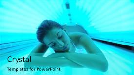  Presentation with beautiful skin and beach - Colorful presentation enhanced with tan salon - beautiful young woman have tanning backdrop and a cyan colored foreground