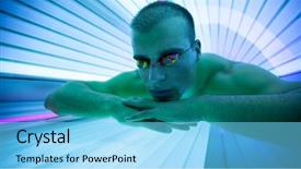  Presentation with tan - Audience pleasing slide set consisting of tan salon - handsome man with protect glasses backdrop and a  colored foreground