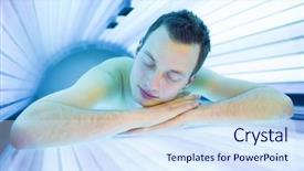  Presentation with man relaxing on massage table - Slides featuring tan salon - handsome young man relaxing background and a  colored foreground
